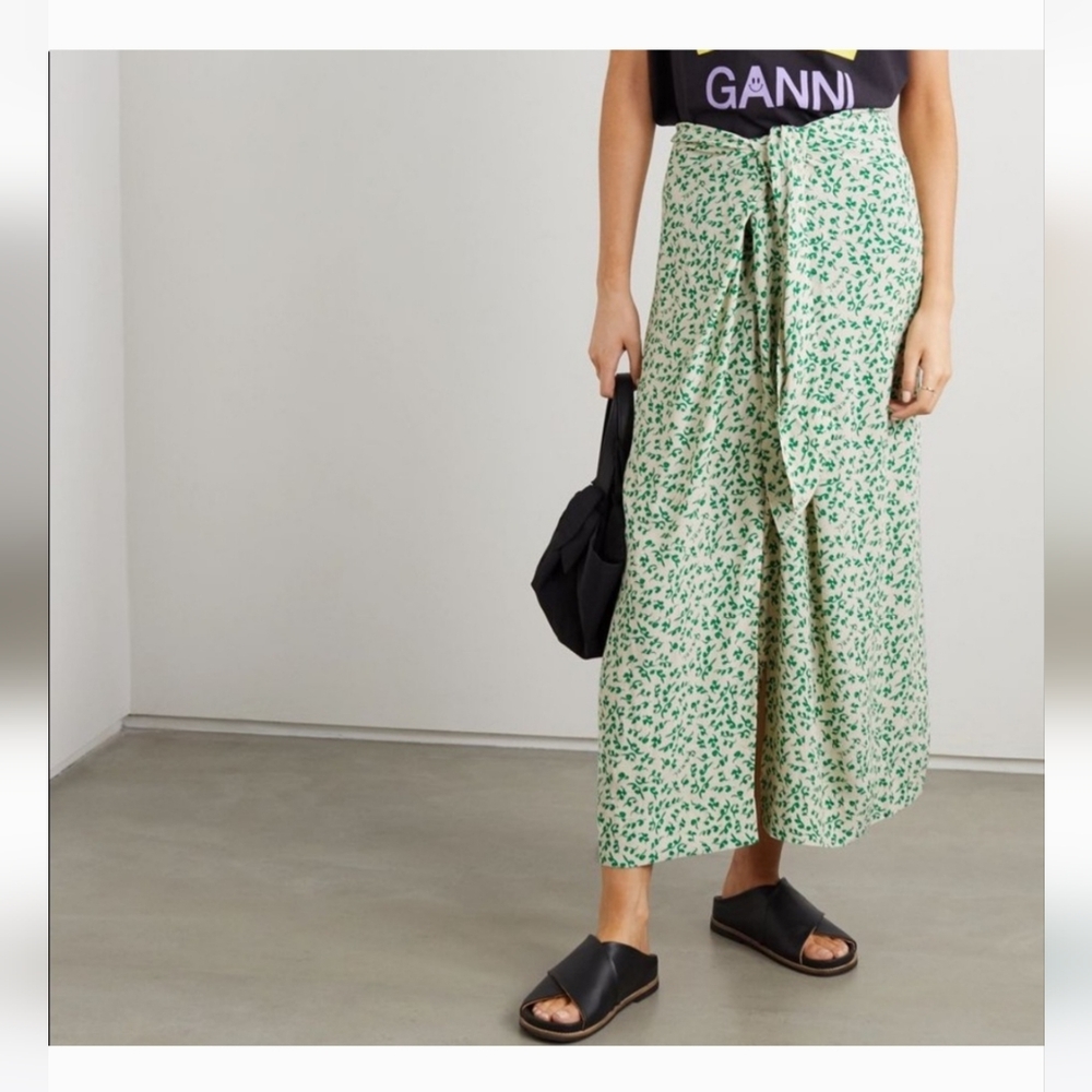 GANNI Green Floral Maxi/Midi Split Skirt
